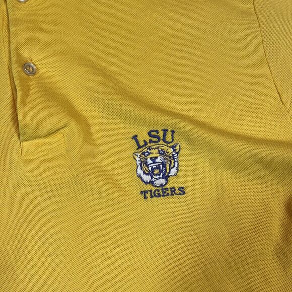 Vintage LSU Tigers LOGO7 Yellow Polo Shirt Embroidered Logo XL Tag Large Fit USA - Picture 2 of 6